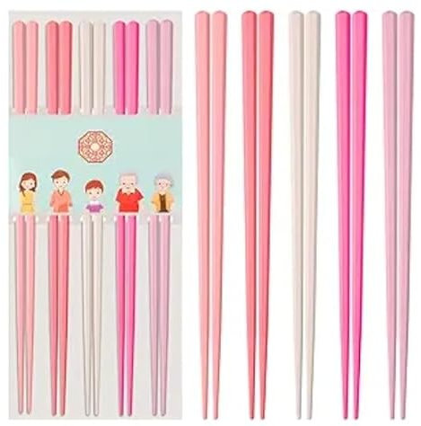 5 Pairs of Reusable Fiberglass Chopsticks - Premium Japanese Chinese Korean, Dishwasher Safe, Non-Slip, Lightweight, 9.6 in / 24.3 cm (Macaroon - Cherry Blossom Pink)