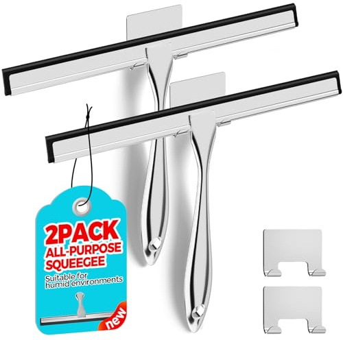 ALFLOD 2PACK 12-Inch All-Purpose Shower Squeegee for Shower Doors, Tile Shower Walls, Bathroom, Window, Glass and Car Windshield, Mirrors and Kitchen-Stainless Steel, Silver