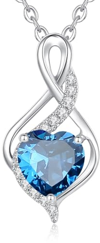 FANCIME Solide 14 Karat Weißgold Unendlichkeit Herz Geburtsstein und echt Diamant Anhänger Halskette, Feine Geschenk Schmuck für Damen Mädchen, 925 Silber Kette: 40 + 5 cm