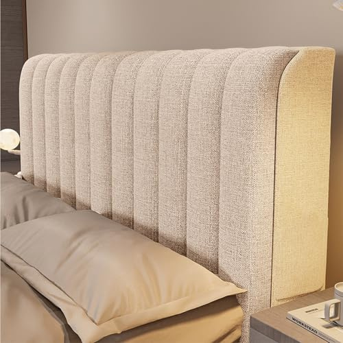 AYUOEODM Stretch-Bettbezug aus Baumwolle und Leinen, universell, gepolstert, Staubschutz, Universalbezug, für Einzel- und Kingsize-Bett, Beige, 180 cm