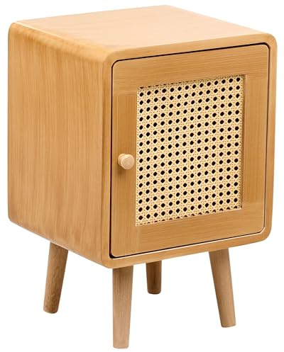Beliani Nachttisch Rattan hell braun mit Wiener Geflecht Schranktür Boho Rustikal Lefroy