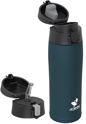AORIN Trinkflasche Edelstahl Isolierflasche Thermosflasche 500/750/950ml | 2 auslaufsichere Deckel mit Strohhalm, hält kalt und heiß, BPA-freier 18/8 Edelstahl, ideal für Sport, Schule und Alltag