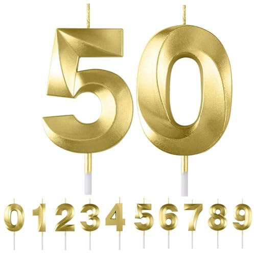 HattusaShield Geburtstag Kerzen, Goldene Nummer 50, Diamant 3D Geburtstagskerzen, Dekorative Geburtstagstorte für Feier-Zubehör Geburtstag Jubiläum
