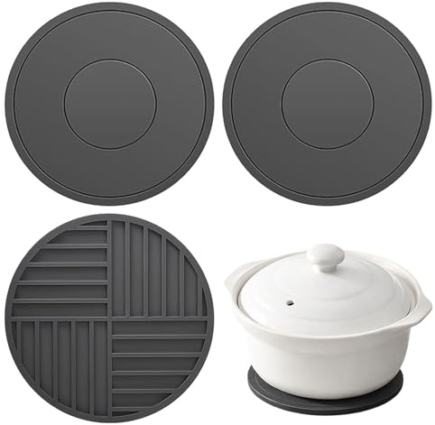 KinetiCore 3 Pack 16cm Round Silicone Trivets, Heat Resistant Mats Up to 450°F, Non-Slip Heatproof Pot Holders for Hot Pans, Kitchen Countertops, Tables & Multipurpose Kitchen Accessories (Dark Grey)