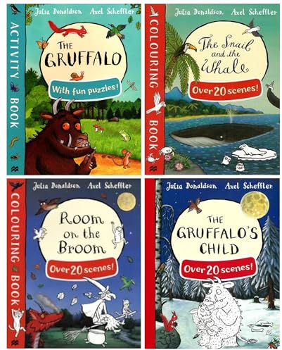 Julia Donaldson Picture and Activity 4 Books Collection (The Gruffalo-Activity Book With Fun Puzzles, The Gruffalo's Child Colouring Book, Room on the Broom Colouring Book & 1 More)