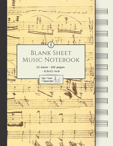 Blank Sheet Music Notebook: Music Manuscript Paper / White Marble Blank Sheet Music / Notebook for Musicians / Staff Paper / Composition Books Gifts ... * Large * 12 Stave * 102 pages *