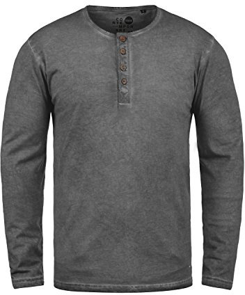 !Solid SDTimur Herren Longsleeve Langarmshirt Shirt mit Grandad-Ausschnitt 100% Baumwolle Regular fit, Größe:S, Farbe:Dark Grey (2890)