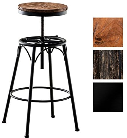 CLP Barhocker Beam Industrial Style I Höhenverstellbar 70-90 cm I Holzsitz, Metallgestell mit Fußablage I Drehstuhl für Küche, Bar, Bistro, Farbe:schwarz