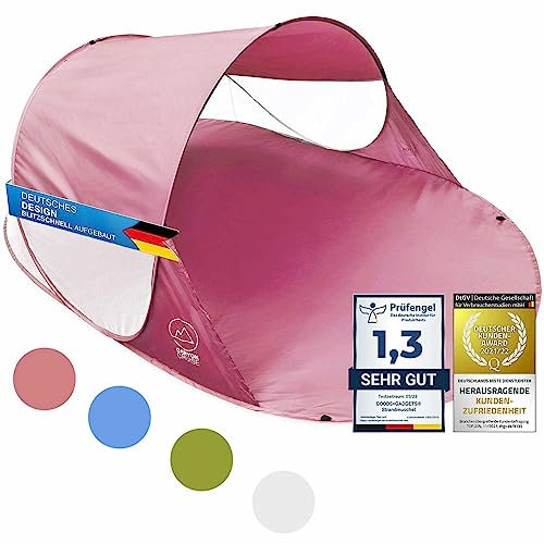 CANYON CRUISE Strandmuschel Pop Up Strand-Zelt Windschutz am Strand Wurfzelt Blitzschnell Selbstaufbauendes Sonnensegel Outdoor Zelt Automatik Muschel mit UV-Sonnenschutz (Pink)