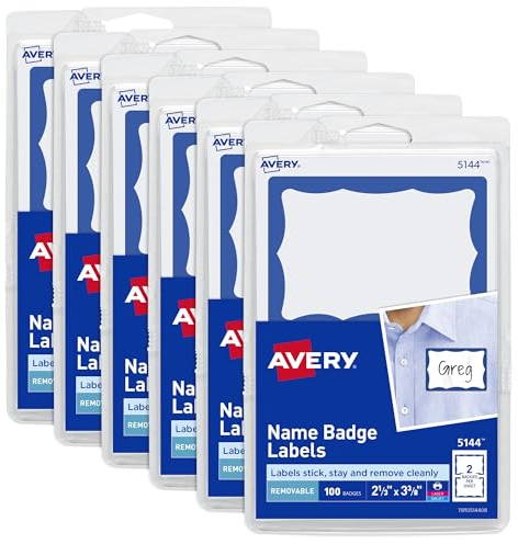 Avery Personalisierte Namensschilder, Drucken oder Schreiben, blauer Rand, 5,4 x 9,5 cm, 600 selbstklebende Etiketten (5144) – 44144