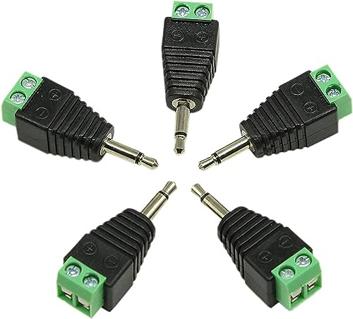 zdyCGTime 3,5 mm TS Mono Stecker zu 2 Pin Schraubklemmen Buchse AUX Kopfhörer Balum Konverter Adapter (5er Pack)