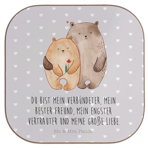Mr. & Mrs. Panda Tischuntersetzer Bären Liebe - Geschenk, kuscheln, Bedruckte untersetzer, Quadratischer Untersetzer, kaffeeuntersetzer, Freundin, verknallt, Bärchen, Verliebt, Bierdeckel, Umarmung