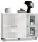 Vladon Buffet Denjo, Commode avec 3 Portes, Blanc Mat/Blanc Haute Brillance/Aspect Béton Oxyde (107 x 81 x 35 cm)
