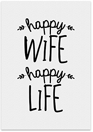 TypeStoff Kunstdruck, Poster mit Spruch – Happy wife – Wand-Bild, Plakat mit Zitat als Geschenk und Dekoration - KD-00438-M