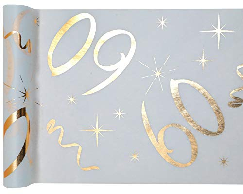 cama24com Tischläufer Vlies Zahl 60 Gold Geburtstag 5m Tischvlies Tischdekoration Deko mit Palandi® Sticker