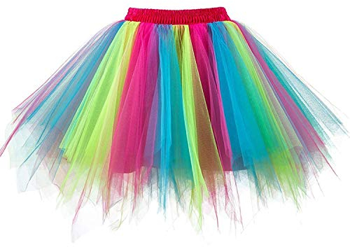 ChicWind Karnevalskostüme Damen Regenbogen Tüllrock Rock Tütü(MEHRWEG), Regenbogen-2, S-L
