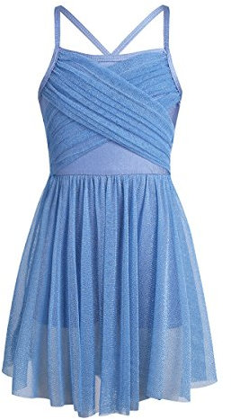 iEFiEL Vestito da Balletto Bambina Ragazze Leotard Body Dancewear Ginnastica Danza Classica in Chiffon Senza Manica Aderente Gonna Allenamento Ballo Elegante 4-12 Anni Blu 12 Anni