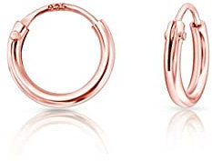 DTPsilver® Orecchini Cerchio Argento 925 Placcato in Oro Rosa - Orecchini Cerchio Donna Argento 925 - Orecchini Piccoli - Cerchietti - Spessore 1.5 mm - Diametro 8 mm