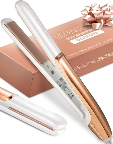 Lily England Hair Straighteners for Women - 2-in-1 Ceramic Flat Iron & Curler, Rose Gold Straightener with Adjustable Temp 100-230°C, Fast Heat-Up, Dual Voltage Technology - for Sleek & Shiny Finish