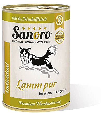 Sanoro Lamm pur 100% Muskelfleischanteil, salzfrei - Premium-Hundefutter - Fleisch pur - singleprotein (12 x 400 g)
