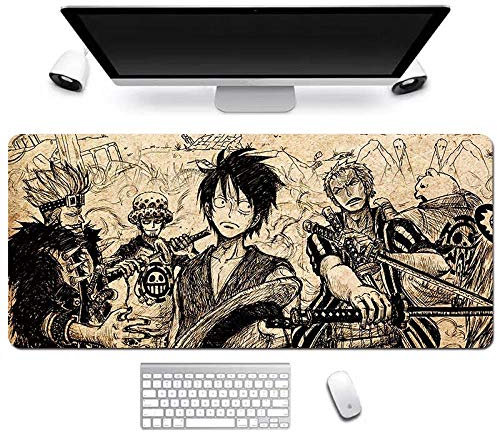 One Piece 900x400mm Tapis de Souris XXL Multifonction Gaming Mousepad XXL Grand sous Main, Anime Souris 3mm Bureau Anti-Glissant Surface Texturée pour Ordinateur, H