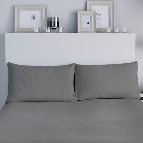 Fusion Brushed Bedding (50 x 75 cm), 100, gebürstete Baumwolle, Kissenbezüge, 2 Stück, grau, anthrazitfarbene Bettwäsche, anthrazit, 50 x 75cm (2 Pack), 2