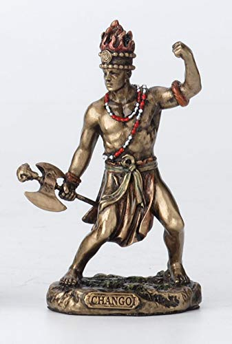 Veronese Design Chango Santeria Orisha Gott des Feuers, Donners, Blitzes und Krieges aus gegossenem Kunstharz, handbemalt, antikes Bronze-Finish, Statue, Heimdekoration, 8,9 cm