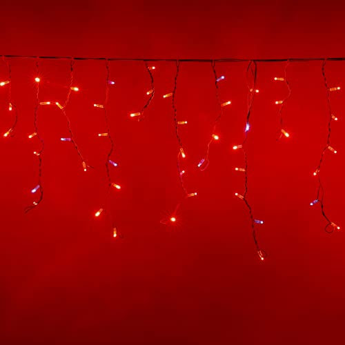 LUCCIKA Wasserfall Stalaktiten-Regenzelt 3 x 0,7 m mit 120 MaxiLEDs und Blitzlicht für den professionellen Gebrauch im Innen- und Außenbereich, verlängerbar (rot mit eisigem Blitz, 3 m mit 120 LEDs)