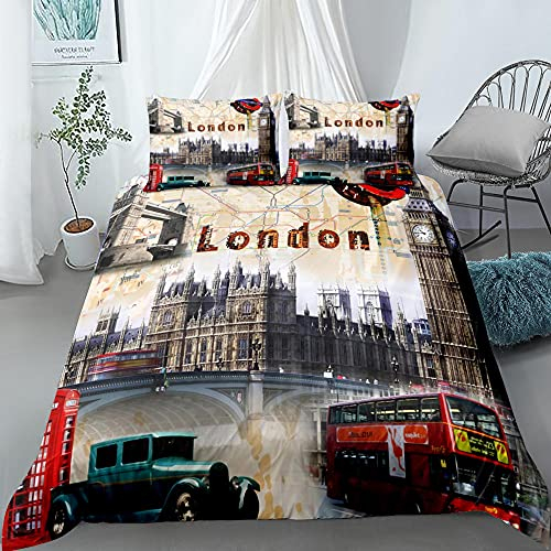 JHAHZJ Bettwäsche 135x200 cm Stadt London Bettwäsche Set 2 teilig 1 Bettbezug mit Reißverschluss und 1 Kissenbezug 80x80 cm