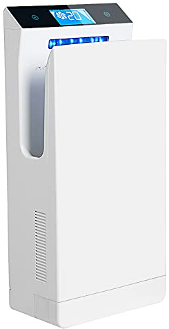 QL Asciugamani Elettrico con Display LCD,Luce UVC e Filtro HEPA,1350W Alta velocità,Ionico,per Bagni Commerciali,Bianco