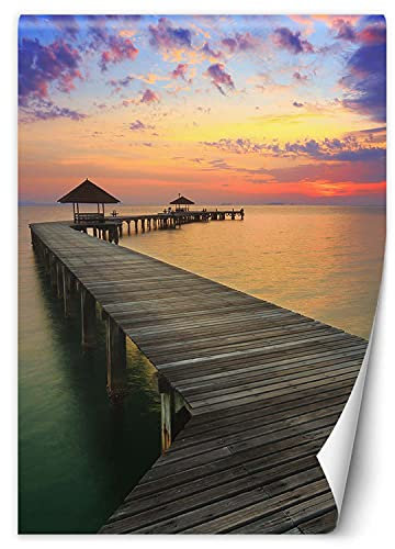 Feeby Vlies Fototapete Sonnenuntergang Auf Einer Tropischen Insel 150x210 cm Orange Tapeten Wandekoration Wohnzimmer Schlafzimmer Büro Flur Pier Meer