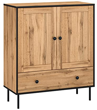 Target Home Kommode Sideboard Schrank Weißmatt MDF an Metallbeine (2 Türen 1 Schublade, Eiche Wotan)