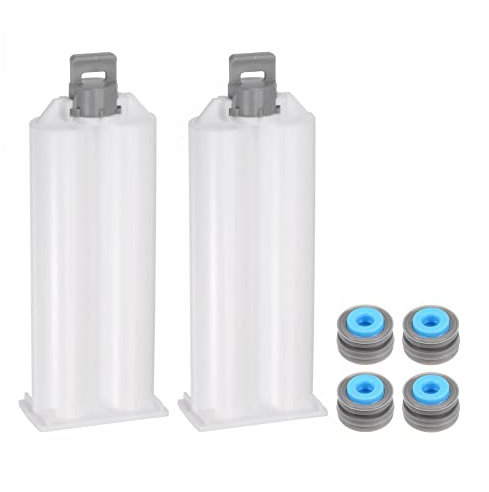 sourcing map 2Pcs Epoxy Gun Adhesive Cartridge, 122mm Plastic Resin Mixer Dual Glue Cartridge with Gray Piston for 50ml/1.7oz 1:1 AB Glue Adhesive Gun