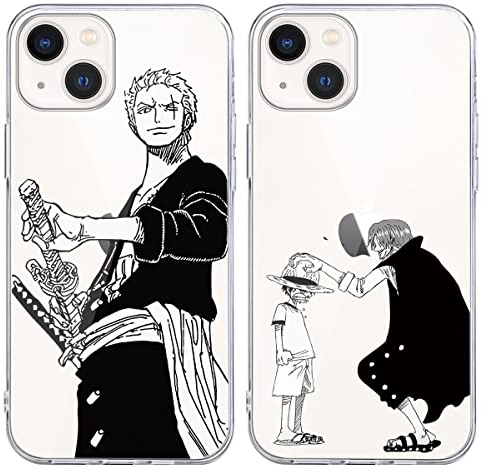 Eouine 2 Stück Handyhülle für iPhone 13 Hülle iPhone 14 Hülle 6.1 Zoll Anime Jungs Gear 5 Nika Zoro Hülle, Transparent Manga Cool Muster Schutzhülle Weiche Stoßfest TPU Silikon Cover für iPhone 13/14