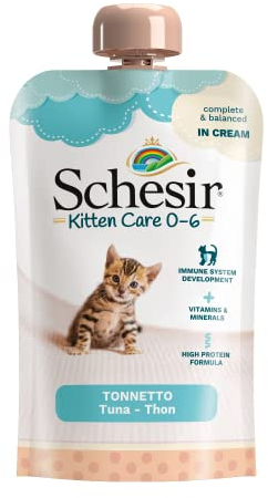Schesir Cat Kitten Cream Thunfisch - Kitten Nassfutter für Junge Katzen - Hühner-Creme getreidefrei, mit viel Protein, Vitaminen & Mineralstoffen (20 x 150g Beutel)