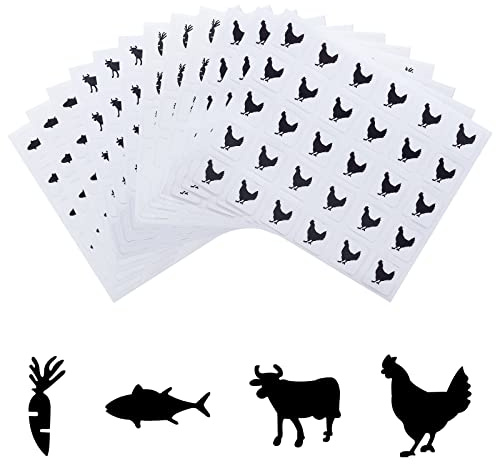 OLYCRAFT 2400 Stück 4 Stile 0.4 Food Choice Aufkleber Küchenaufkleber Karotte/Huhn/Kuh/Fisch Muster Hochzeit Mahlzeit Aufkleber Mahlzeitanzeige Aufkleber für Tischkarten Mahlzeit Aufkleber