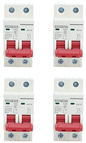 4 Stück 1000V DC Leitungsschutzschalter 63A 2P Hutschiene Home Überlastschutz Luftschalter Sicherungsautomat für Wohnbeleuchtung Verteilerleitungen Solar PV Anlage