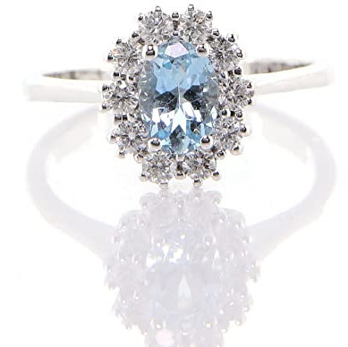 Ring Rosette aus Weißgold mit Diamanten und Aquamarin, Gold, Weißgold, Aquamarin