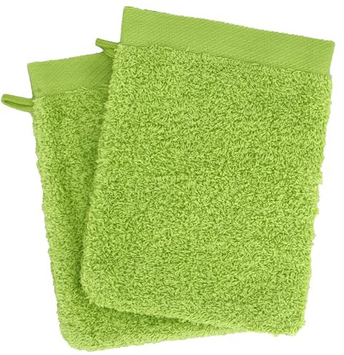Lot de 2 Gants de Toilette 16x21 cm 100% Coton peigné Alba Vert Pomme