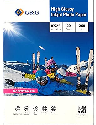 G&G Fotopapier 20 Blatt 5 x 7 Zoll / 12,7 x 17,8 cm hochglänzend 200g/m² (5 x 7, inches)