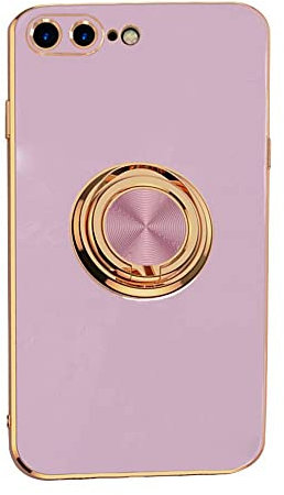 Knoowcase iPhone SE 2022/SE 2020/8/7 Silicone Slim Case - Purple, Marble Pattern - Shockproof, Ring Holder, Rotatable Stand - TPU Bumper Case