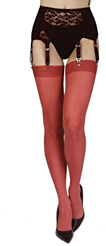 Annes styling Medias lisas y finas con tirantes para liguero, 20 DEN, medias transparentes, rojo, XL-XXL