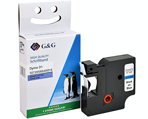 G&G Schriftband Kompatibel 45016 für Dymo D1 45016 S0720560 Etikettenband 12mm x 7m für Dymo LabelManager 160 210D 360D 280 420P 500TS PnP Dymo Labelpoint 250 150 100 200 Schwarz auf Blau