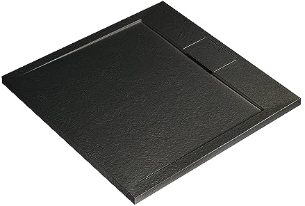 Ideal Standard - Ultra Flat S i.life, Plato de ducha cuadrado 90 x 90 cm, de resina, desagüe con desagüe oculto, acabado mate efecto piedra, negro