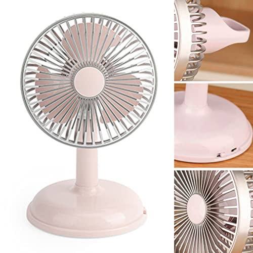 Vintage Desk Fan USB Charging Easy to Clean Vintage Portable Table Fan Metal for Student Office (Light Pink)
