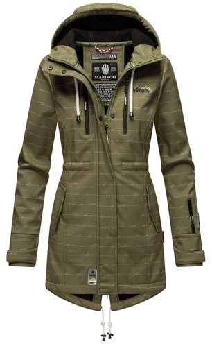 MARIKOO Damen Softshelljacke (XS-3XL) mit Kapuze - Wasserabweisend, Fleece innen, Tasche am Arm, Mantel, Warme Jacke Frauen B614 (S, Olive-wL)