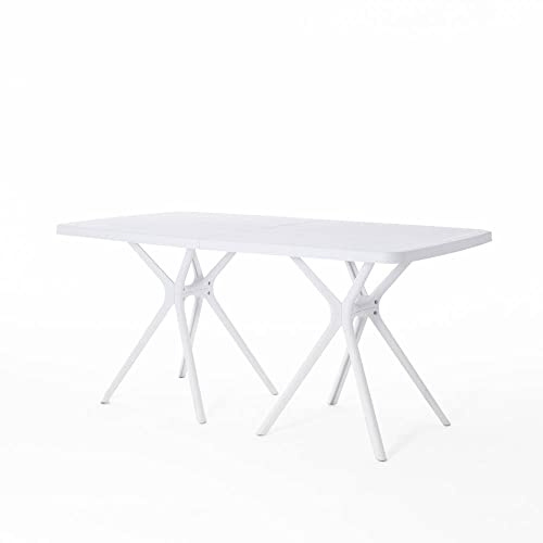 RATTATAN Oliver - Table de Jardin rectangulaire 158x78 cm en résine renforcée de Fibre de Verre (Blanc)