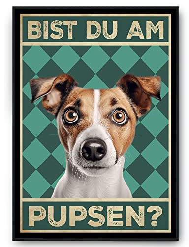 Tigerlino® Bist du am Pupsen Hunde Poster Badezimmer Gästebad Wandbild Klo Toilette Dekoration Lustiges Gäste-WC Bild DIN A4 (Jack Russel Terrier)