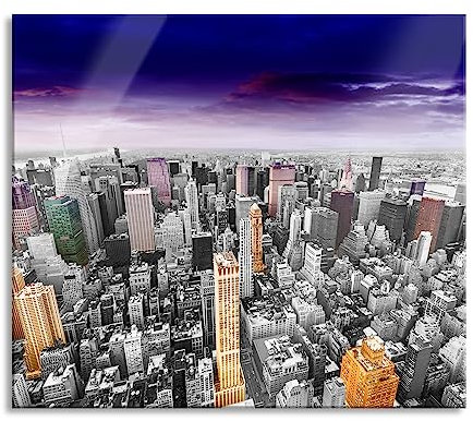 Skyline New York Herdabdeckplatte & Spritzschutz aus Echtglas | Für Herd-Kochfelder | 60x52 cm