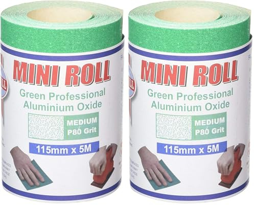 Faithfull FAIAR580G 5M Medium (80 Grit) Sandpaper Roll Green (Pro) 115mm x 5M (Pack of 2)